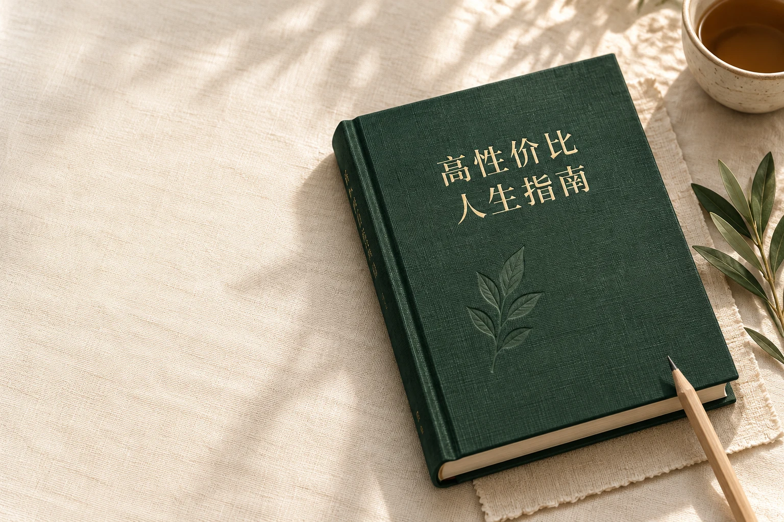 米色亚麻上的墨绿布面人生指南